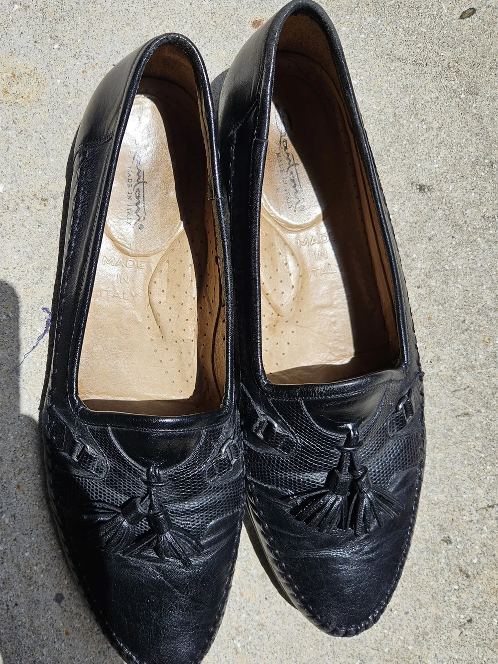 Santoni Black Leather Lizard Trim Tassel Loafers Shoes Italy Men's US 12 B